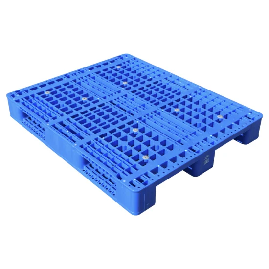 Venta caliente 3/tres corredores/patines Barato HDPE azul Acero duradero Reforzado Rackable y apilable Vented Single Face Grid Euro Plastic Pallet para Warehouse Rack